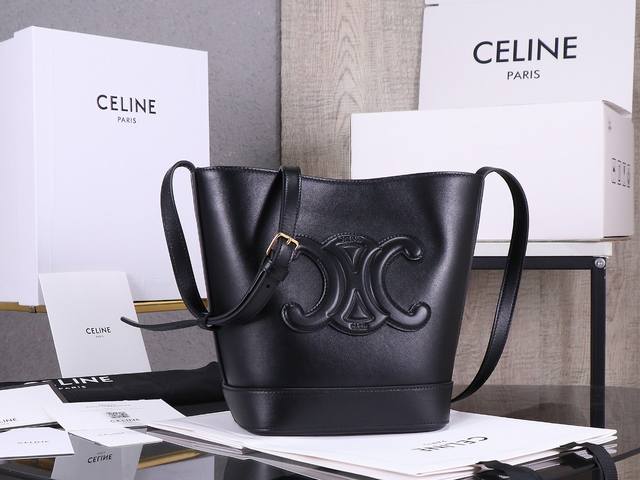 Premium Quality, All-Steel Hardware Eline Celine Cuir Triomphe Leather Bucket Ba