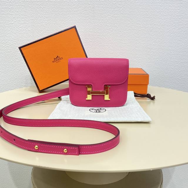 Peach Pink Gold Buckle Constance Slim Enamel Waist Bag A Compact Mini Bag Waist