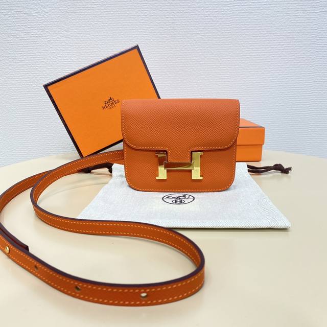 Orange Gold Buckle Constance Slim Enamel Waist Bag Very Compact Mini Bag Waist B