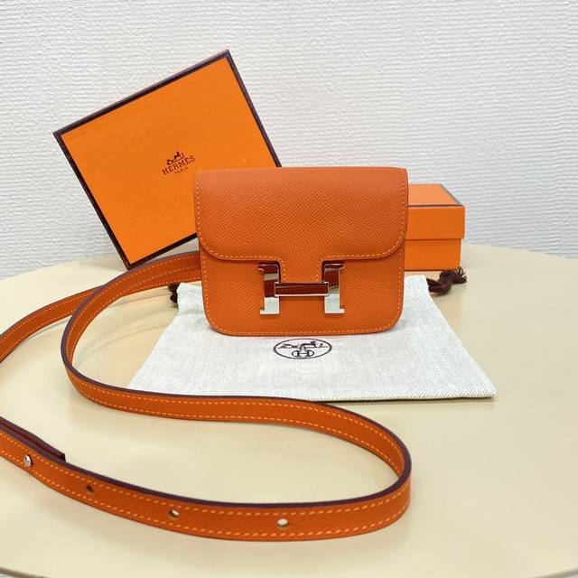 Orange Silver Buckle Constance Slim Enamel Waist Bag Very Compact Mini Bag Waist