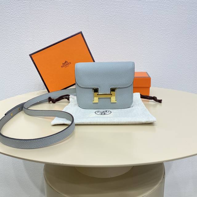 Glacier Gray Gold Buckle Constance Slim Enamel Waist Bag Very Compact Mini Bag W