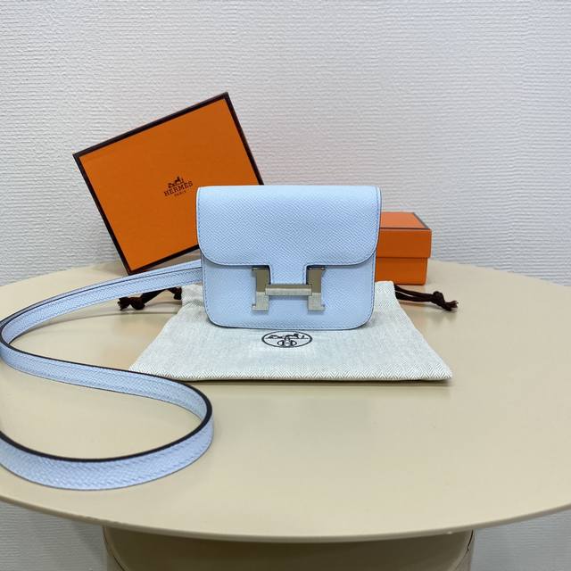 Smoky Blue Silver Buckle Constance Slim Enamel Waist Bag Very Compact Mini Bag W
