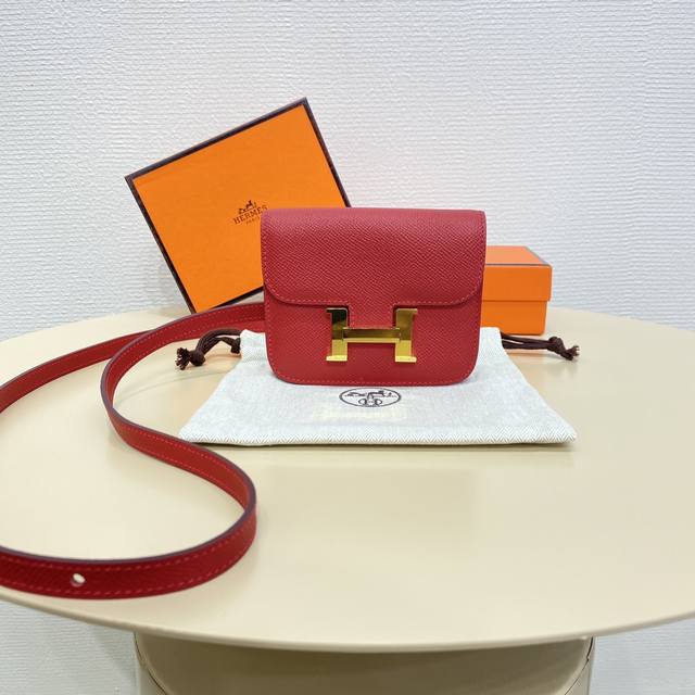Bright Red Gold Buckle Constance Slim Enamel Waist Bag Very Compact Mini Bag Wai