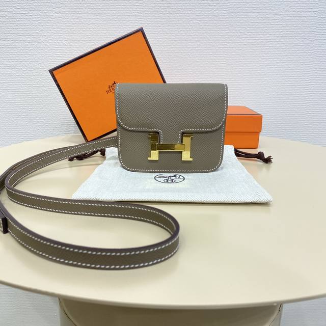 Elephant Gray Gold Buckle Constance Slim Enamel Waist Bag Very Compact Mini Bag