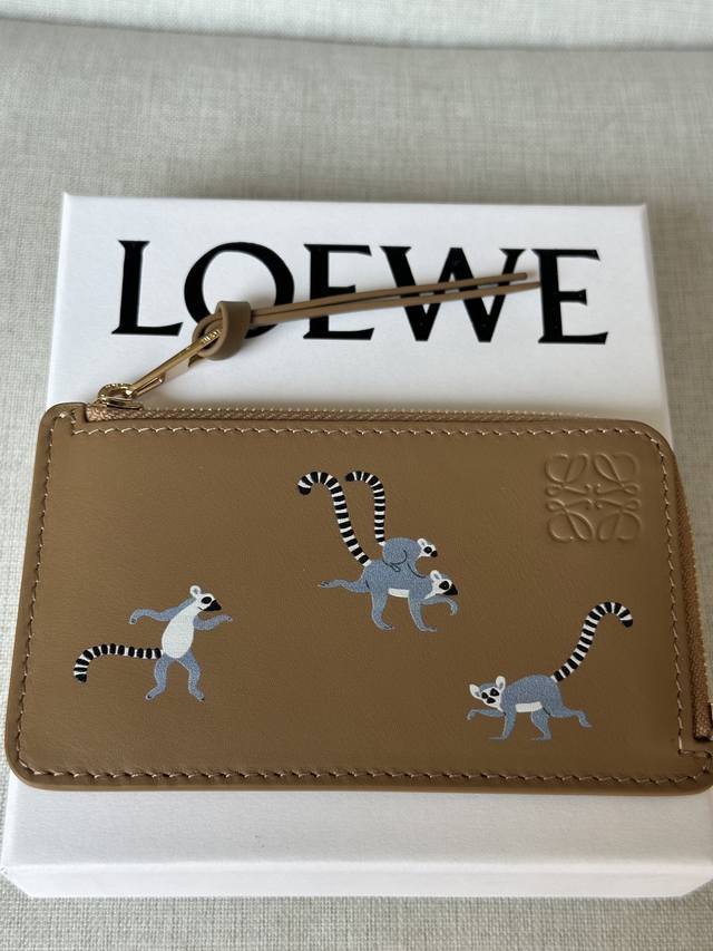 Genuine Leather Loewe Collaboration Card Case With Long Tail Monkey Limited Edit