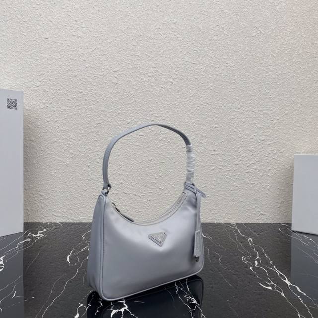Ice Gray Prada's Latest Must-Have Leather Shoulder Strap Hobo Bag For Women, Mod