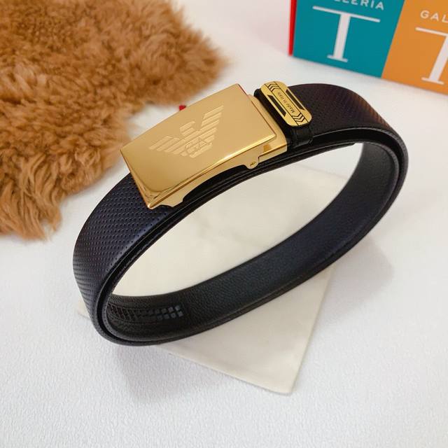 Armani New Model Pure Steel Automatic Buckle Series, Width 3.5 Cm, Comes With Au