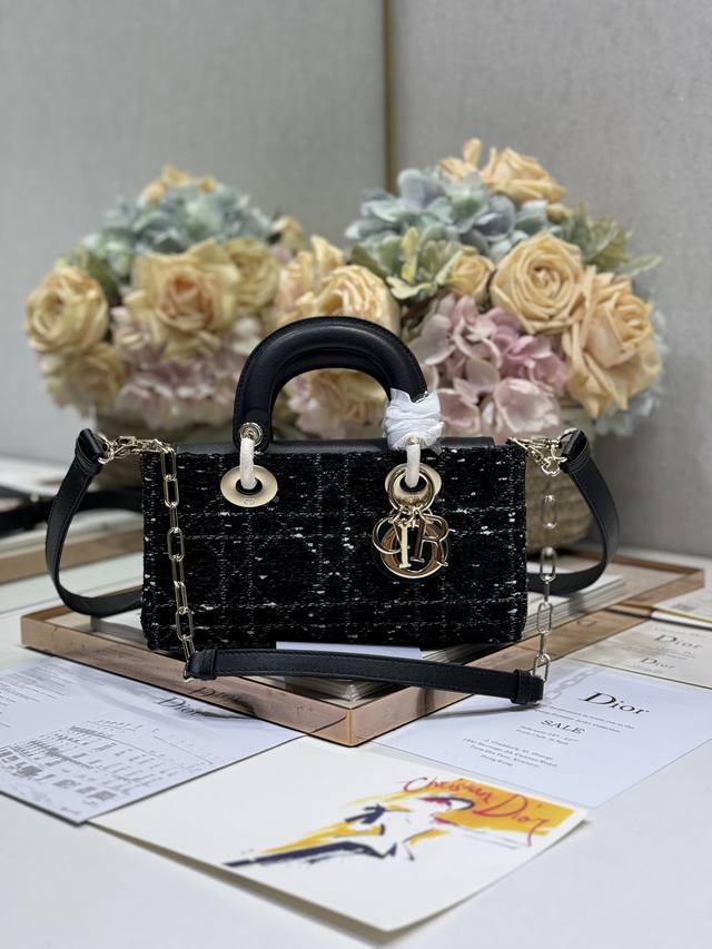 Authentic Quality, High-End Version Horizontal Lady Djoy Bag In Coarse Black Fab
