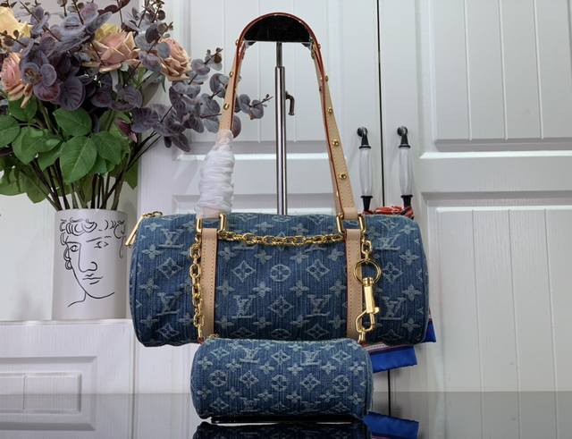 Top-Tier Original Papillon Denim Bleu Mother-And-Child Handbag M46830 Blue Denim