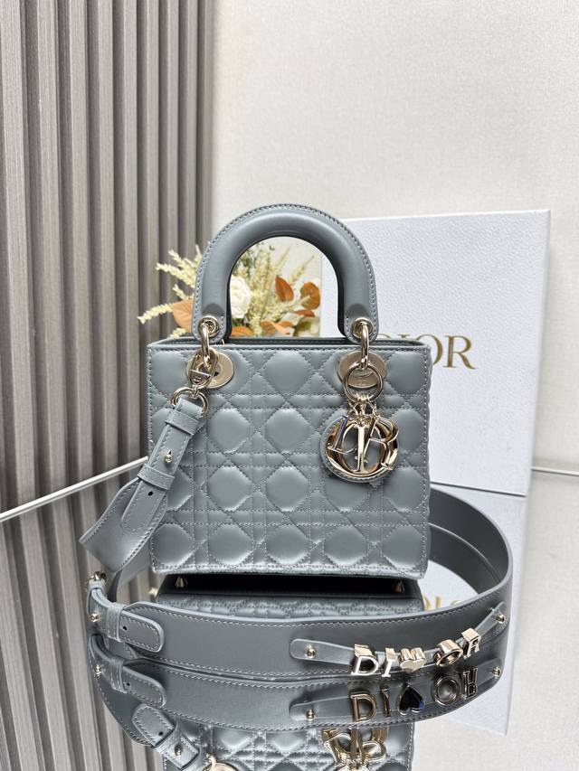 Authentic Lady Dio.R My Abc Rock Gray Lambskin Four-Panel Lambskin This Handbag