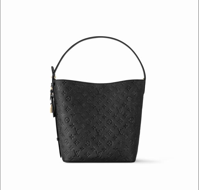 M13044 Black Official Website Image Full-Leather Embossed Bucket Bag All In Larg