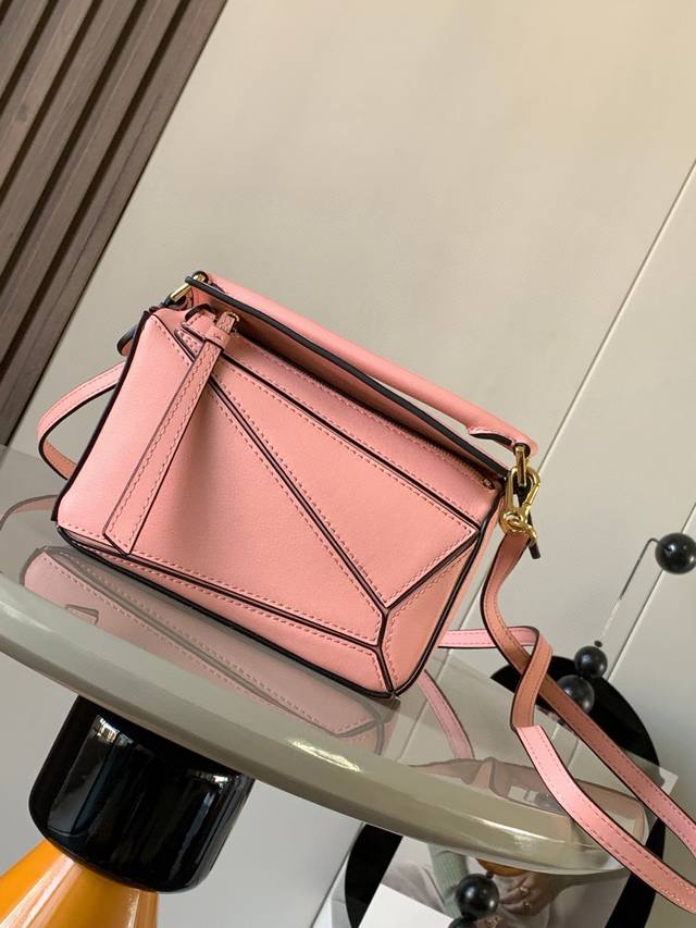 Bestselling Geometric Mini Bag 18 Cm, Imported Genuine Napa Calf Leather Puzzle