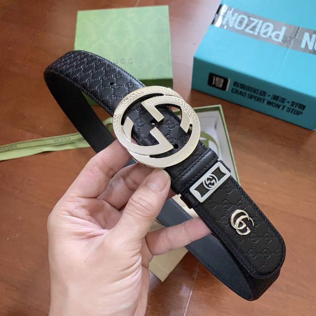 Gucci Classic Premium Beveled Sandblasted Buckle, Double G-Shaped Premium Buckle