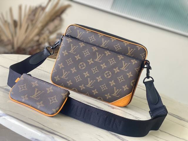 Top-Grade Authentic M46694 Yellow Leather Trio Messenger Bag Crafted From Monogr