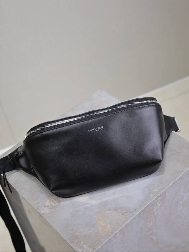 Black Classic Black Genuine Leather Waist Bag & Chest Bag! 100% Top-Quality Lamb