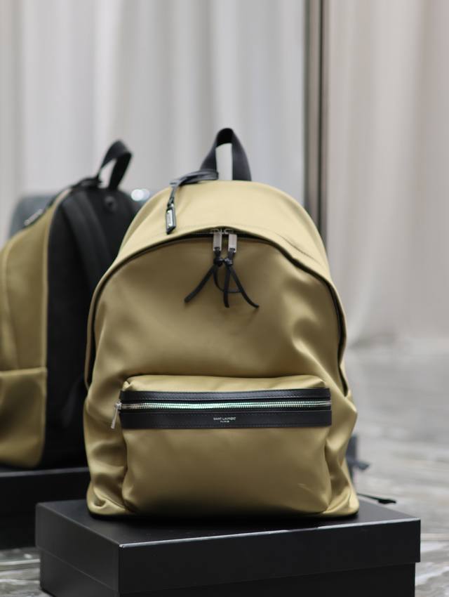 Khaki Silk Fabric With Genuine Leather Backpack Has Arrived. Limited Edition Rel