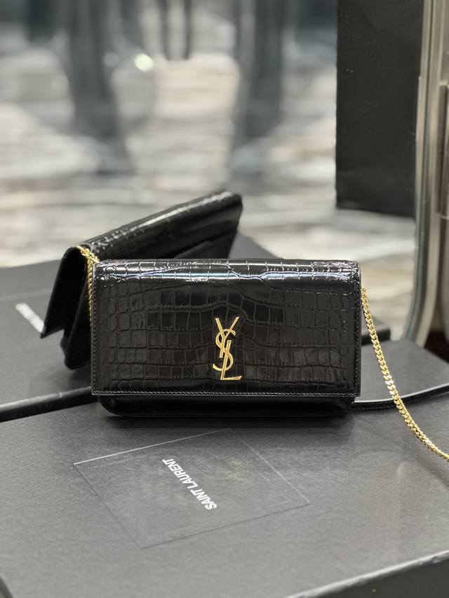 Monogram_Black Crocodile Pattern With Gold Buckle Phone Holder Mini Bag For The