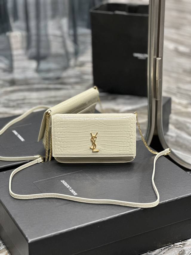 Monogram_White Crocodile Pattern With Gold Buckle Phone Holder Mini Bag_ For The