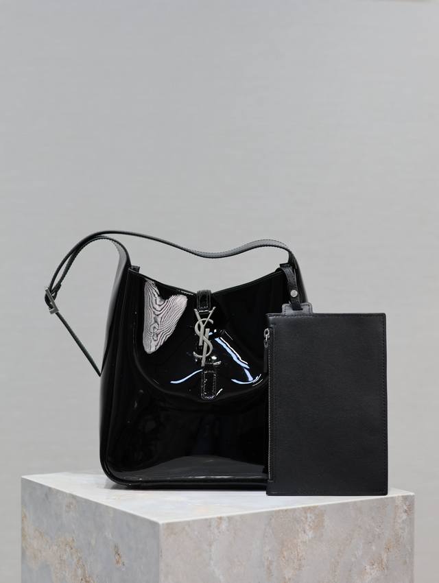 Genuine Leather Black Silver Buckle Lacquered Leather_ Best-Selling Le 5A 7-Inch