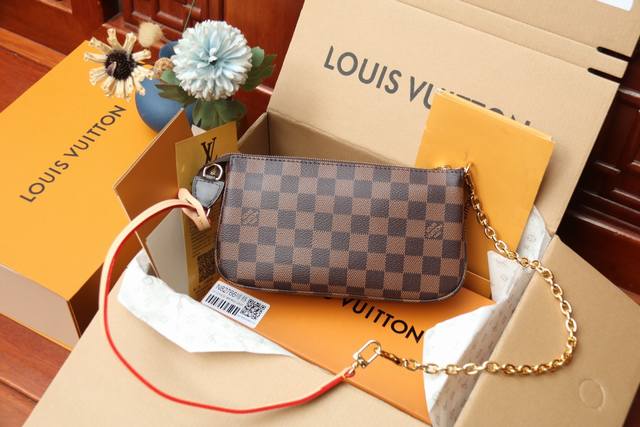 M82766 New Version Of The Brown Checkered Pattern Mahjong Bag Series Pochette Ac