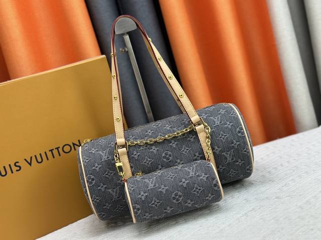 M46830 M40711 Exclusive Denim Gray Denim Papillon Handbag. This Papillon Handbag