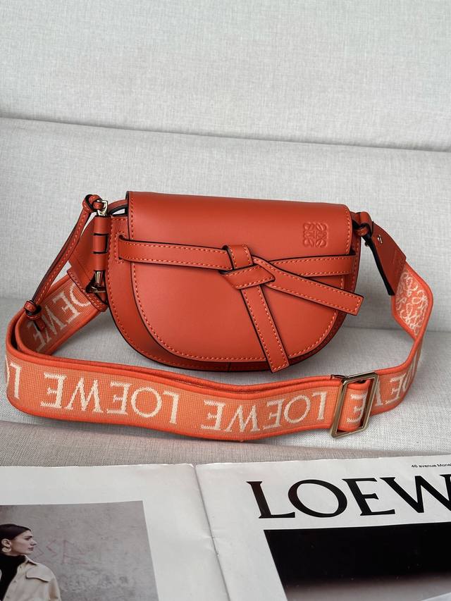 Original Leather Mini Sunset Orange Upgraded Version With Wide Lettering Shoulde