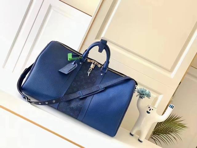 Top-Tier Authentic M53763 Blue, Keepall Travel Bag With Shoulder Strap. This Ori