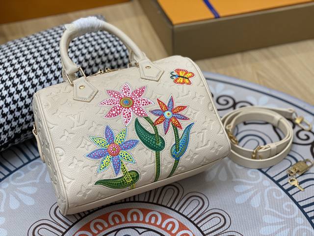 Top-Tier Original M46415 Black Flower Full-Leather Pillow Bag Speedy Series Lv X