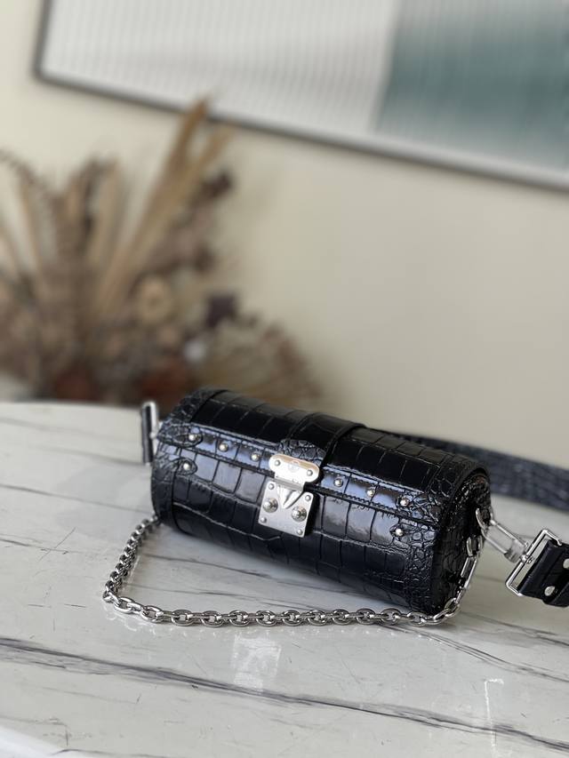 Top-Tier Original Factory M57835 Black Crocodile-Patterned Papillon Trunk Handba