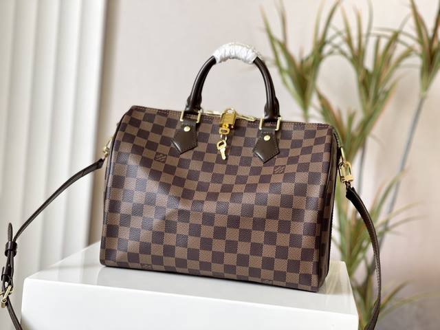 Top-Tier Authentic N41367 Coffee Check Speedy 30 Handbag With Shoulder Strap Eve