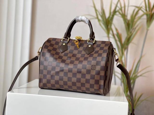 Top-Tier Original Factory N41368 Coffee Check Speedy 25 Handbag With Shoulder St