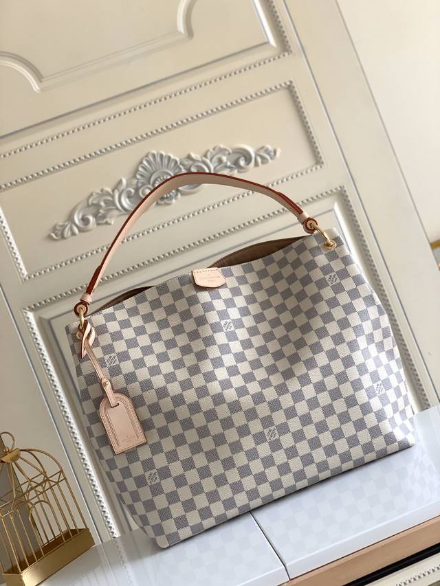 Top-Quality Original Factory N42232 Large White Grid Apricot Shopping Bag, Origi