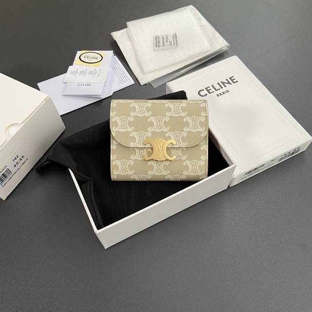 Premium Pure Steel Hardware Original Leather Triomphe Logo Printed Short Wallet