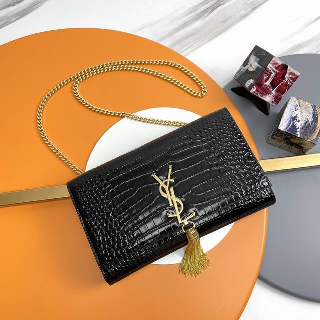 24# Authentic Single Piece, Black With Gold Hardware + Kate Crocodile Pattern. I