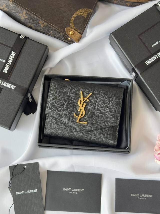 Ysl New Three-Fold Wallet In Caviar Black Slp Three-Fold Wallet With Black Grain