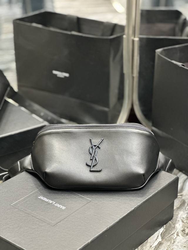 New Black Buckle Plain Weave_ Classic Black Genuine Leather Waist Bag & Chest Ba
