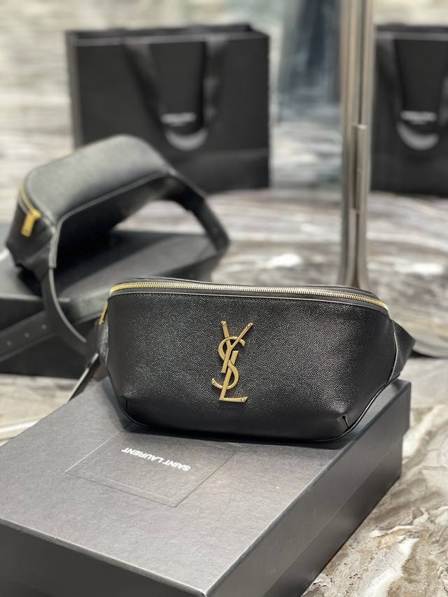 Classic Black Genuine Leather Waist Bag & Chest Bag!Classic Iconic Logo, Durable