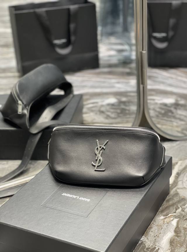 Classic Black Genuine Leather Waist Bag & Chest Bag! Classic Iconic Logo, 100% P