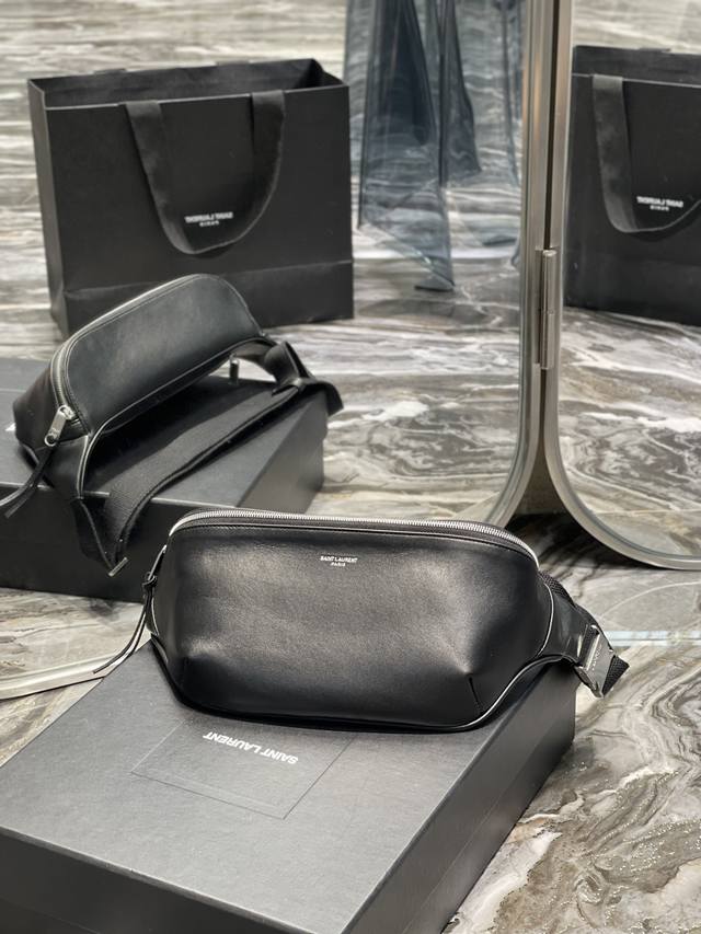 Classic Black Genuine Leather Waist Bag & Chest Bag! 100% Premium Lambskin, With