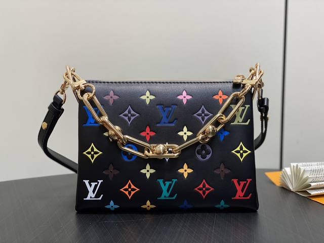 Authentic Premium M13232 Black Tri-Color Full Leather Chain Bag Series Lv X Tm C
