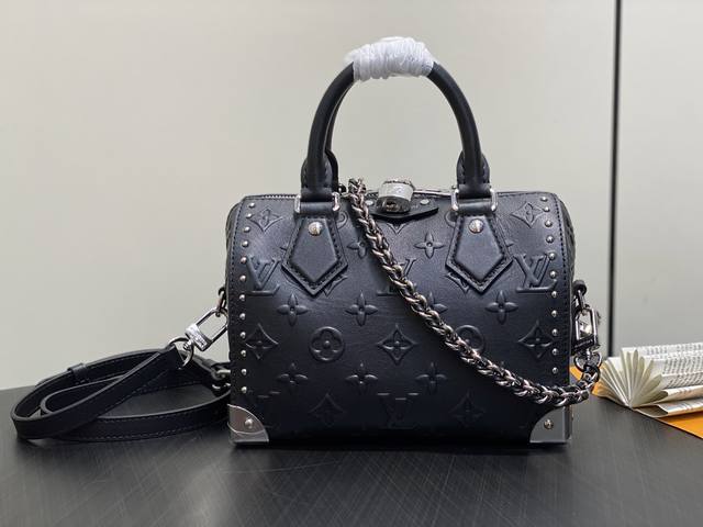 Authentic Premium M14575 Black Full Leather Speedy Pillow Bag Speedy Trunk 20 Ha
