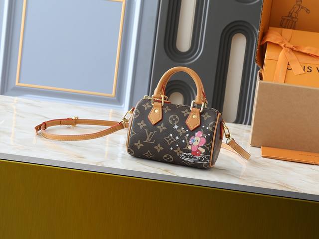 Upgraded Original Nano Speedy Handbag M81085 M82624 Vintage Pink Silk-Printed Ch
