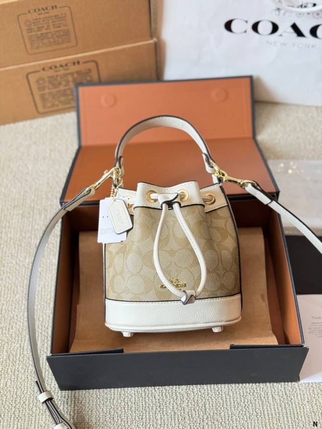 Coach Dempsey 14 Mini Bucket Bag Drawstring Closure, Can Be Carried By Hand Or S