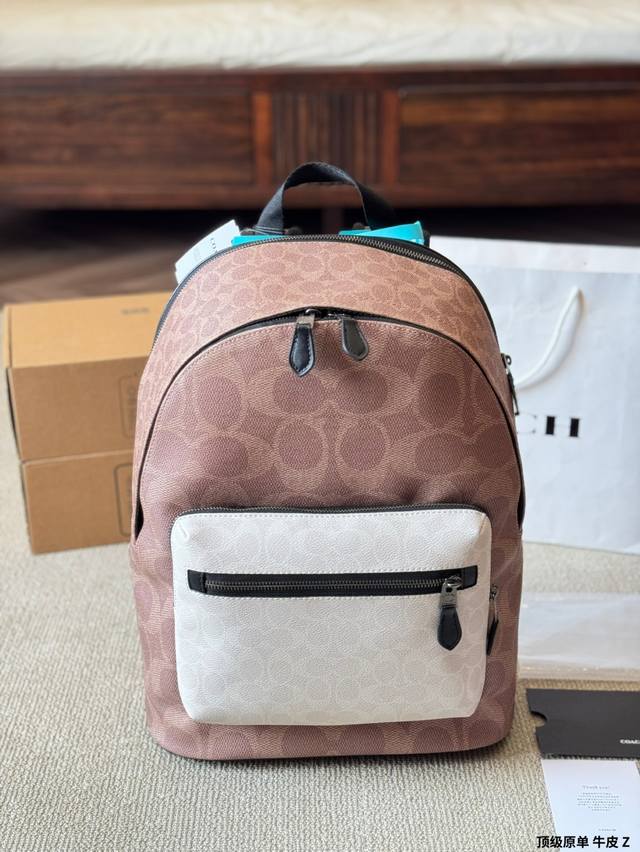 Top-Quality Genuine Leather Coach West Series Backpack Full Leather Trim, Unisex