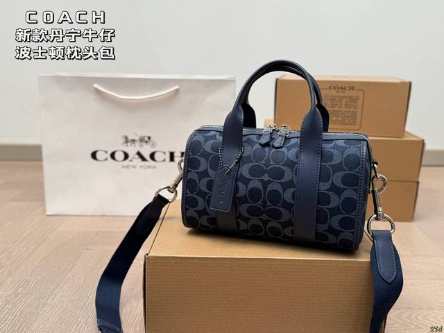 Coach New Arrival Denim Boston Pillow Bag Classic Denim And Vintage Pattern, Eve