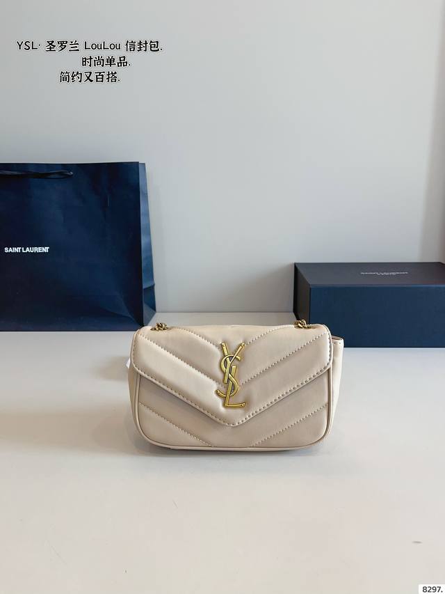 With Gift Box. Saint Laurent Ysl Lambskin-Textured Chain Bag. Loulou Envelope Ba