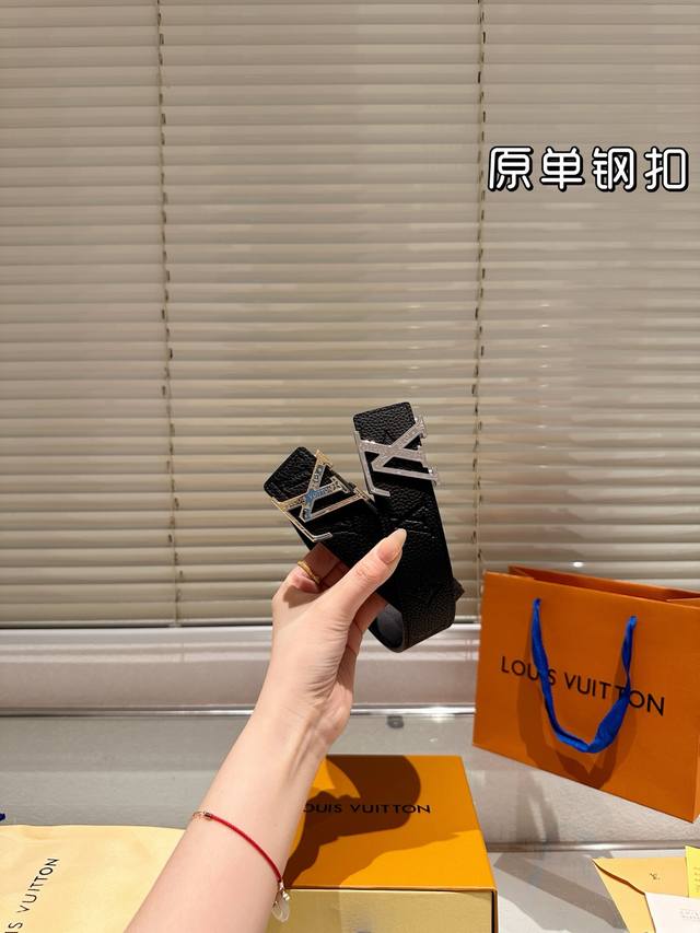 Steel Buckle High-End Version! Lv Calf Leather Belt