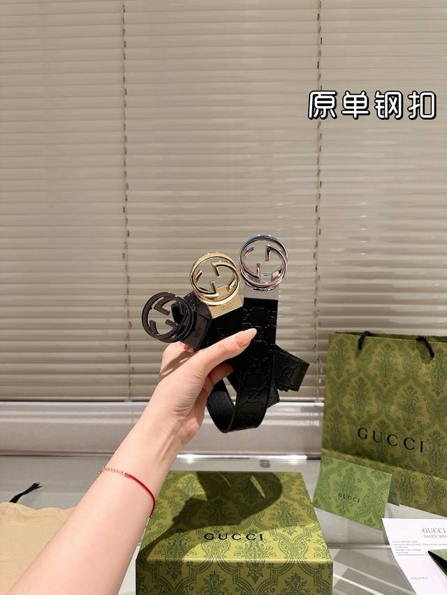 Steel Buckle High-End Version! Gucci Genuine Leather Belt. A Popular Style Suita