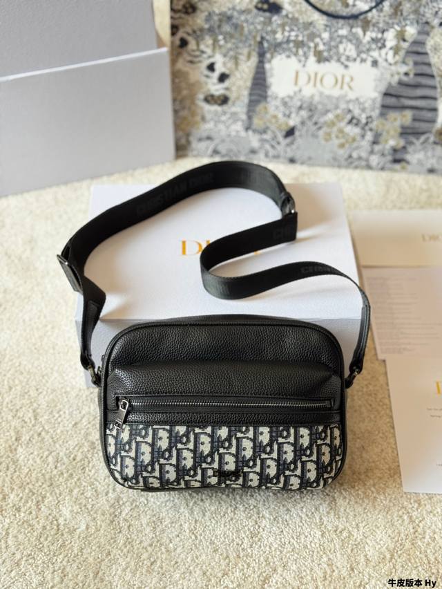 Leather Version Dior Men's Messenger Bag Authentic Embroidered Fabric With Top-G