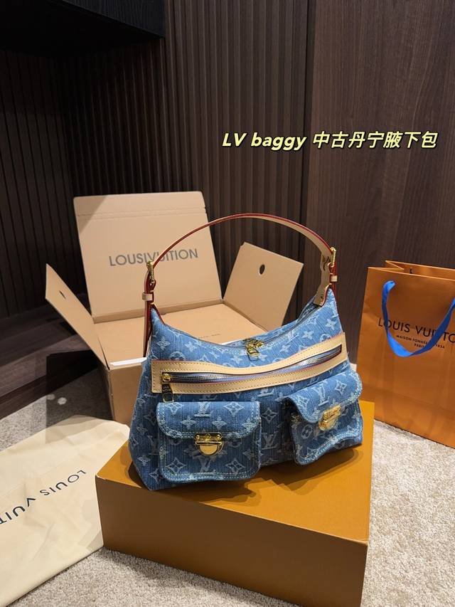Comes With A Box. Dimensions: 29.20. Lv Baggy Vintage Denim Underarm Bag